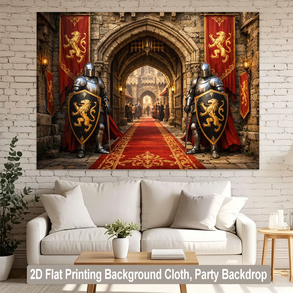 2D Flat Knights Guard Castle Entrance Background Cloth Banner